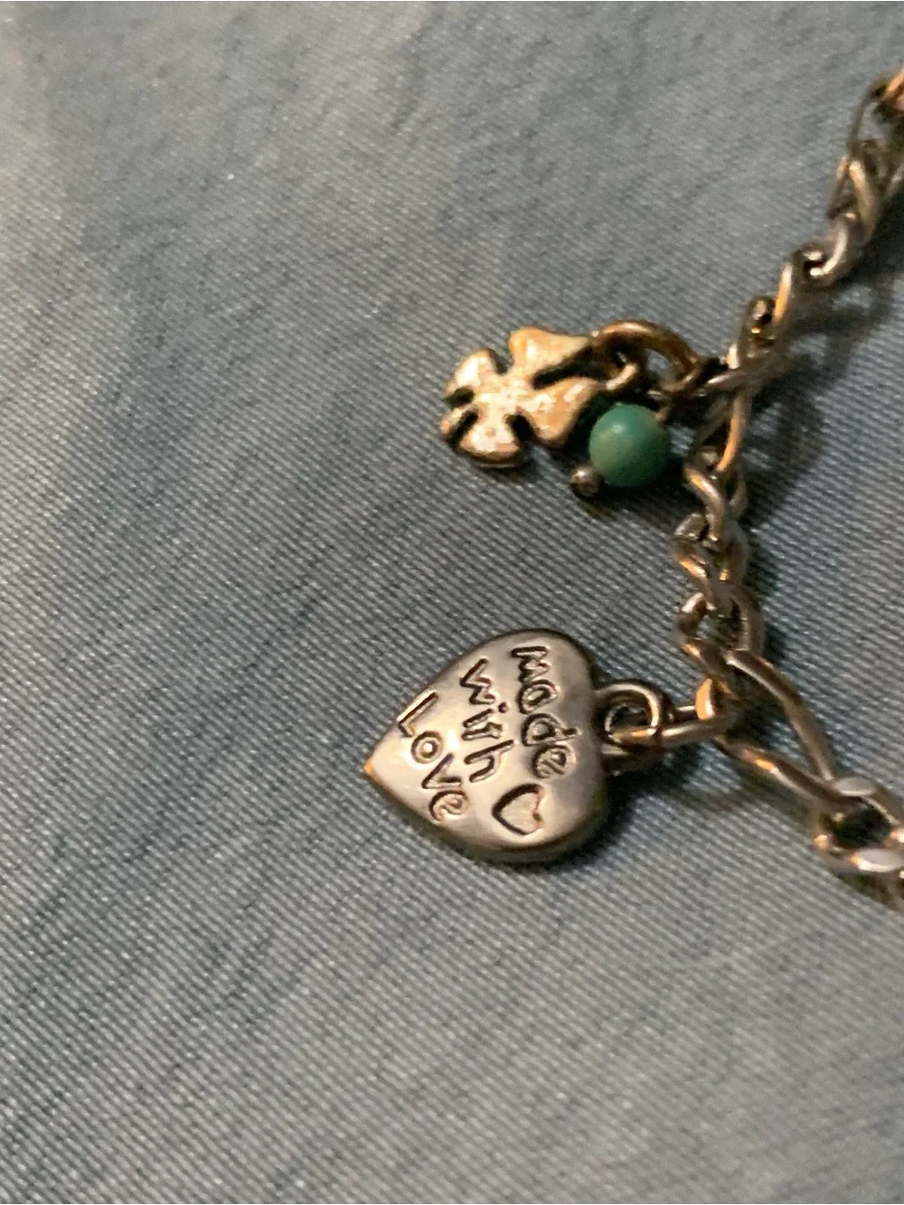 Vintage Brighton Silver-Tone Charm Bracelet with Green and Clear Crystal Accents